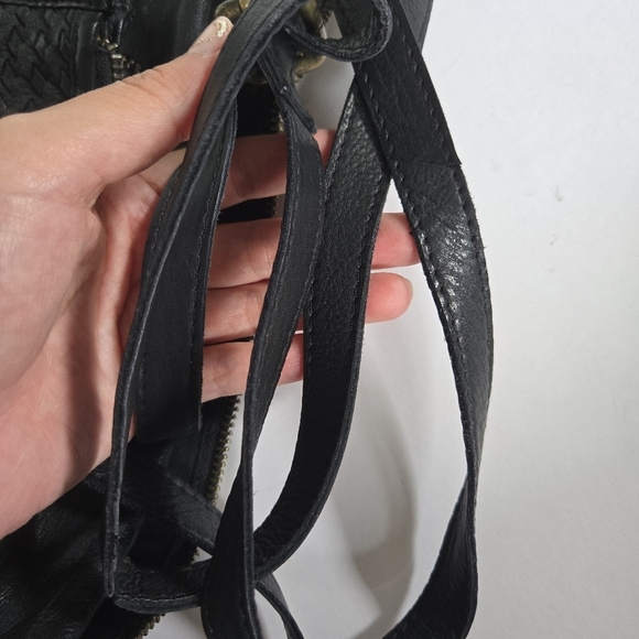 Estalon black genuine leather crossbody purse bag woven weather detail - Picture 4 of 11